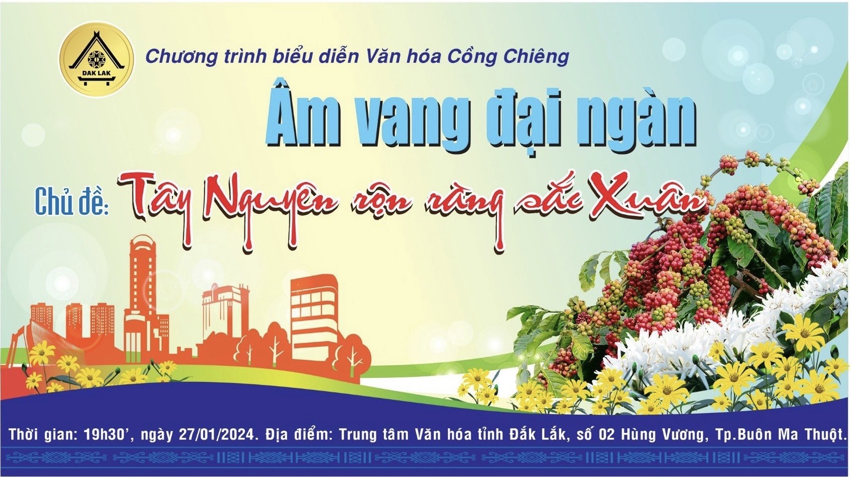 CHƯƠNG TRÌNH BIỂU DIỄN VĂN HÓA CỒNG CHIÊNG "ÂM VANG ĐẠI NGÀN" PHỤC VỤ NHÂN DÂN VÀ DU KHÁCH